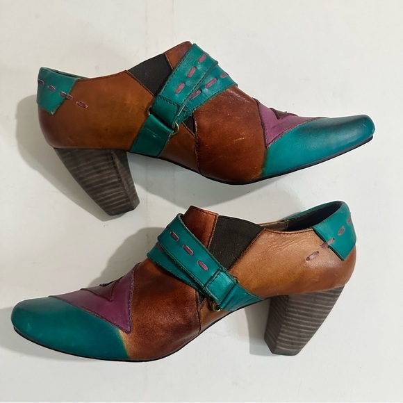 Elite by Corkys Multicolour Classic Leather Sawtooth Slip On Heels Booties Sz 11 - Picture 3 of 13